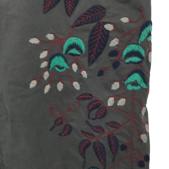 Oilily Gray Embroidered Knee Length Boho Skirt Size 38 US 8 Floral Stretch Chino - Picture 3 of 13